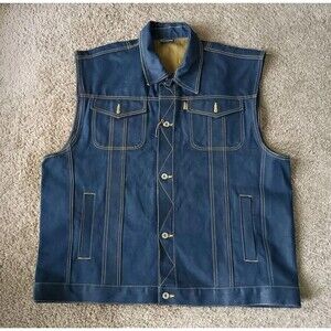 Vintage Delf Jean Denim Jacket Men's 3XL Black Pockets Sleeveless